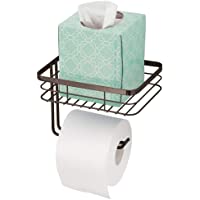 mDesign Portarrollos de papel higiénico con bandeja – Práctico portarrollos de baño de alambre metálico con estante para…